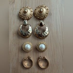 Vintage clip on gold tone earrings, set of 4